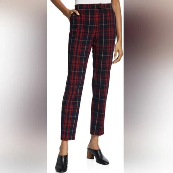 Zara Plaid Check Red and Navy Trousers Size  Small - Picture 1 of 5